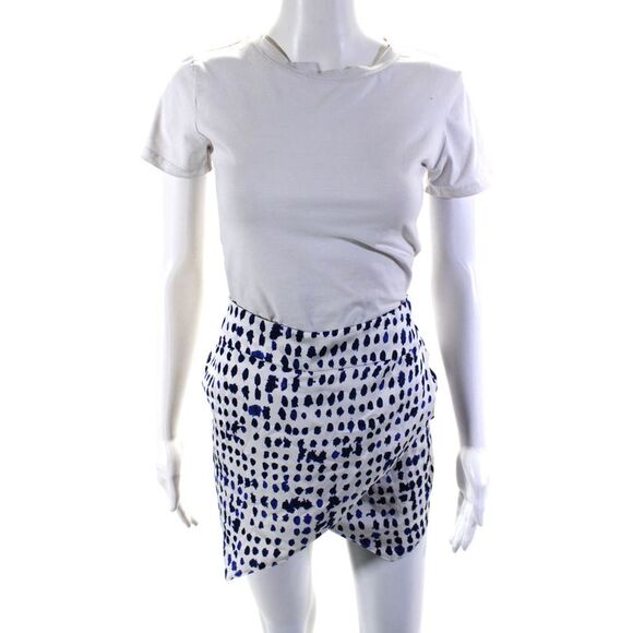 Ellelauri Women's Zip Closure Wrap Front Spotted Dot Skort White Blue Size L - Picture 1 of 6